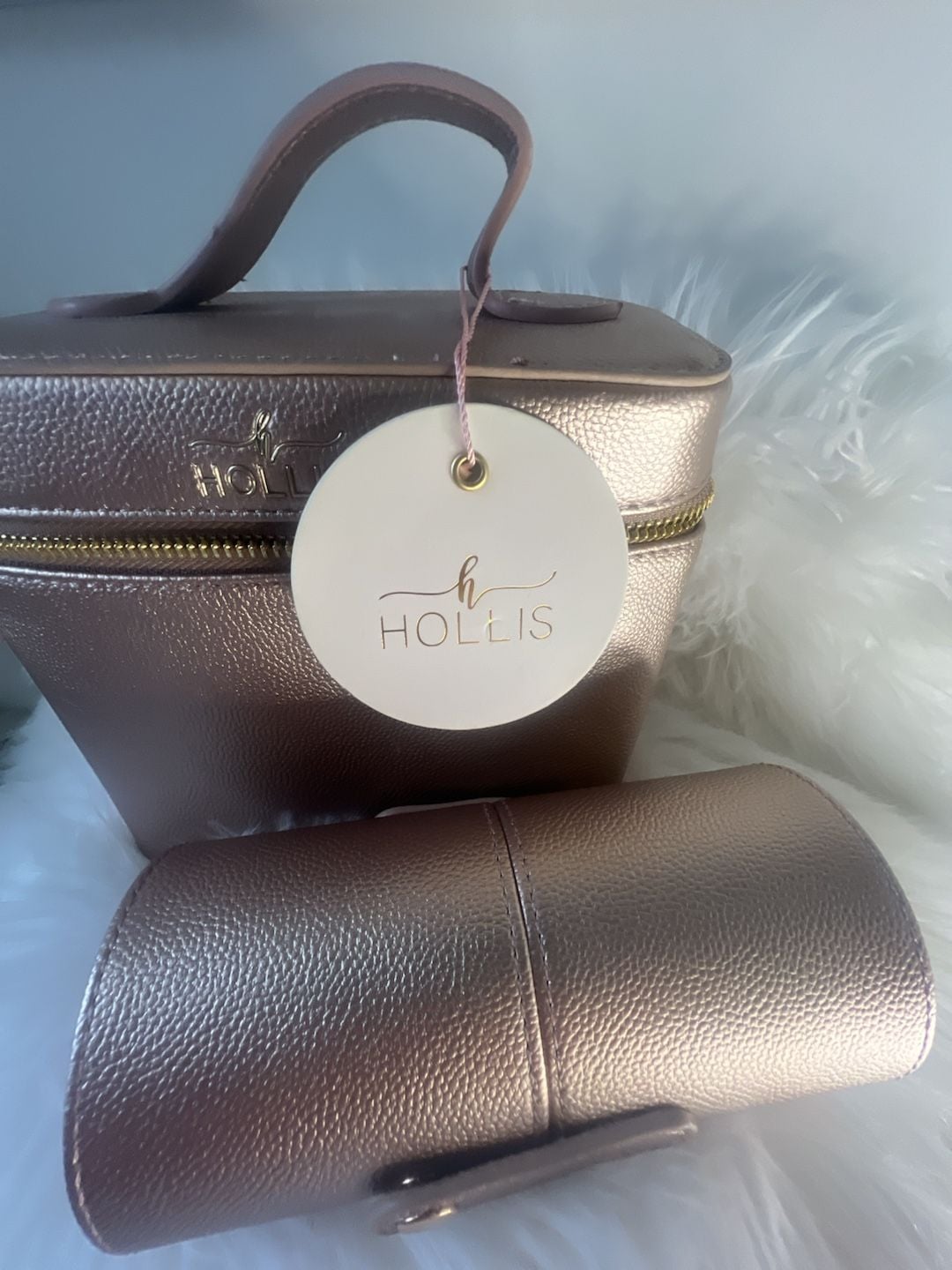 Hollis Rose Gold Faux Leather Makeup Train Case With Matching Brush Holder Set — image 2 of 3